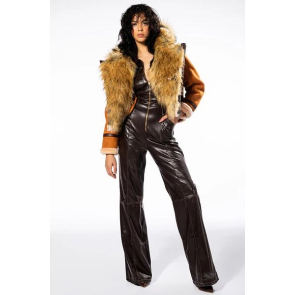 💋STUNNING!💋 FIERCE "Eskimo" Suede & Faux Silver Fox Fur Jacket in Burnt Umber - Picture 6 of 16